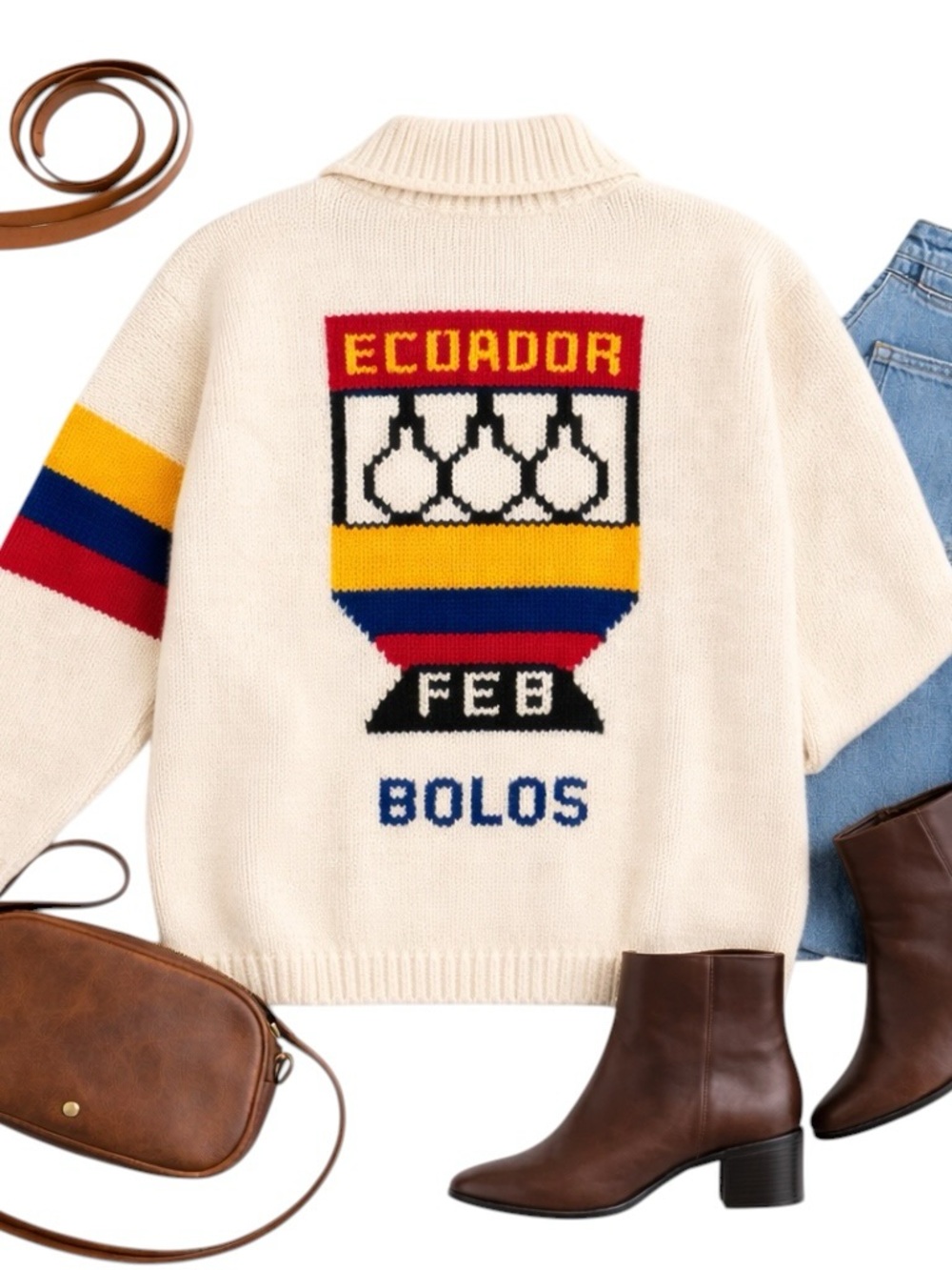 Handmade Ecuador Wool Sweater Jacket Graphic Zip Rare Women M Artisan Boho EUC